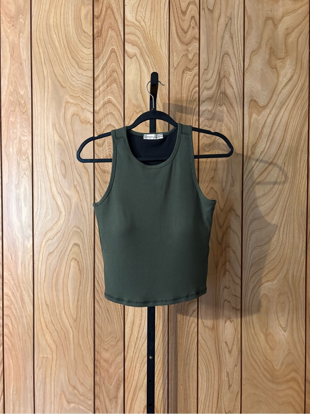 Butter Soft Ribbed Racerback Tank | Built-In Removable Pads | Army Green - Picture 2 of 9